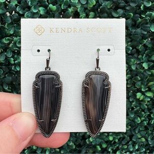 Kendra Scott Black Banded Agate and Gunmetal Sky Earrings